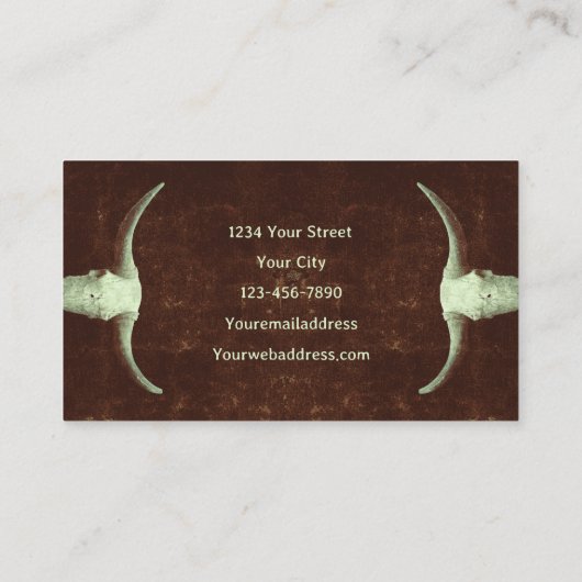 Rodeo Bruin Rustisch Western Tattoo Koop Bull Skul Visitekaartje (Achterkant)