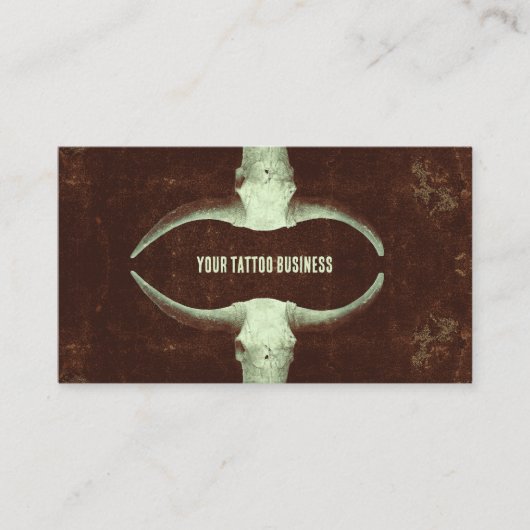 Rodeo Bruin Rustisch Western Tattoo Koop Bull Skul Visitekaartje (Voorkant)