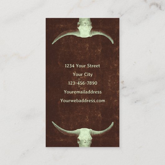 Rodeo Bruin Rustisch Western Tattoo Koop Bull Skul Visitekaartje (Achterkant)