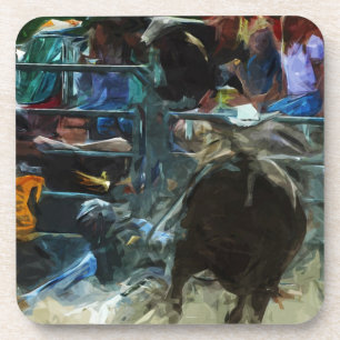 Rodeo Bull Ride Ending Abstract Impressionisme Drankjes Onderzetter