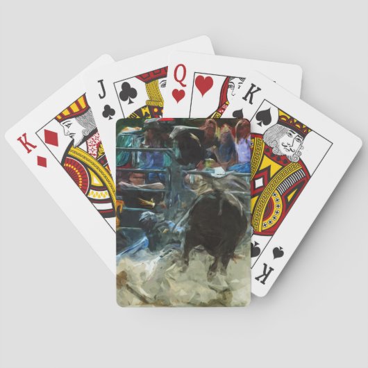 Rodeo Bull Ride Ending Abstract Impressionisme Speelkaarten (Achterkant)