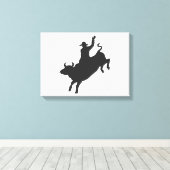 Rodeo Bull Ride silhouette Canvas Afdruk (Insitu (Houten vloer))