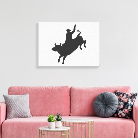 Rodeo Bull Ride silhouette Canvas Afdruk (Insitu (Woonkamer))