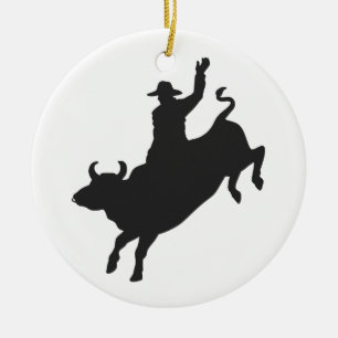 Rodeo Bull Ride silhouette Keramisch Ornament