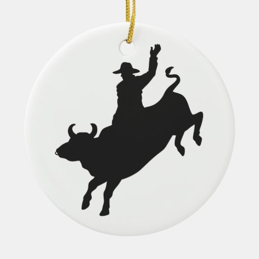 Rodeo Bull Ride silhouette Keramisch Ornament (Voorkant)