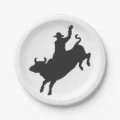 Rodeo Bull Ride silhouette Papieren Bordje (Voorkant)