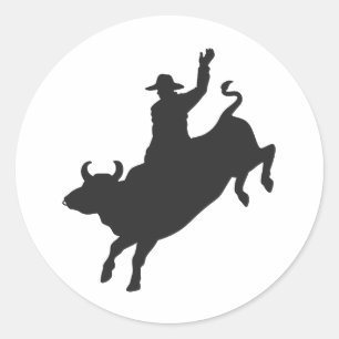 Rodeo Bull Ride silhouette Ronde Sticker