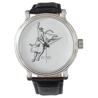 Rodeo Bull Rider Action Line Art Horloge