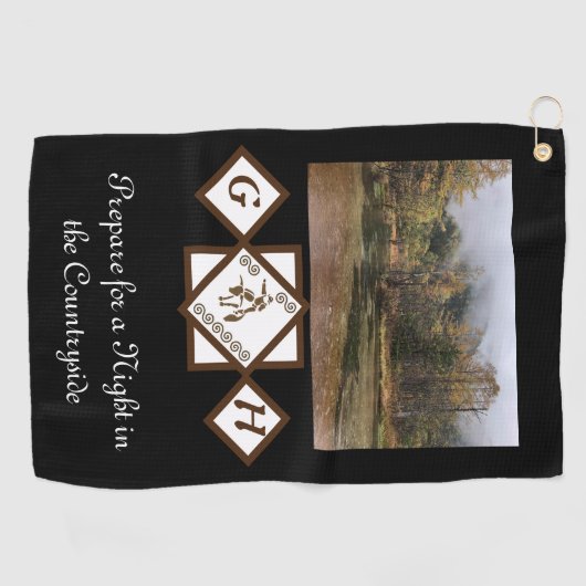 Rodeo Bull Rider en Longhorn Monogram Foto Golfhanddoek (Horizontaal)