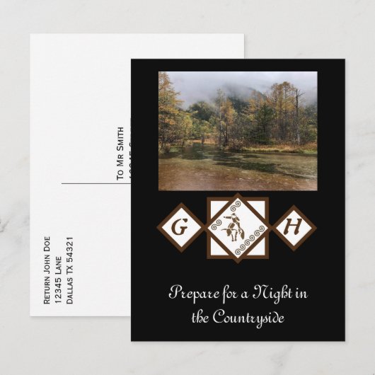 Rodeo Bull Rider en Longhorn Monogram Foto Uitnodiging Briefkaart (Voorkant / Achterkant)