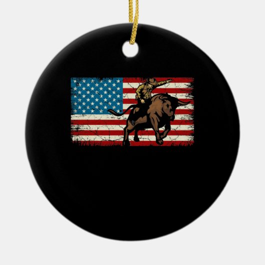 Rodeo Bull Rider Patriottic American Flag Cowboys Keramisch Ornament (Voorkant)