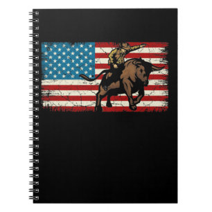 Rodeo Bull Rider Patriottic American Flag Cowboys Notitieboek