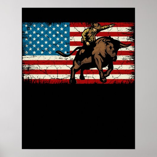 Rodeo Bull Rider Patriottic American Flag Cowboys Poster (Voorkant)