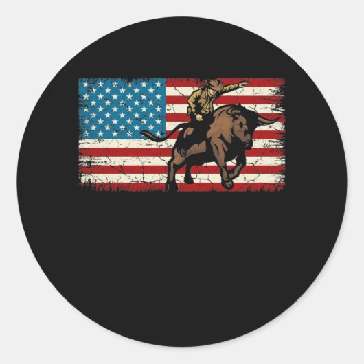 Rodeo Bull Rider Patriottic American Flag Cowboys Ronde Sticker (Voorkant)