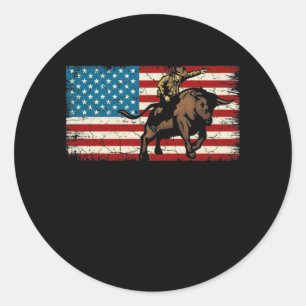 Rodeo Bull Rider Patriottic American Flag Cowboys Ronde Sticker