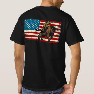 Rodeo Bull Rider Patriottic American Flag Cowboys T-shirt