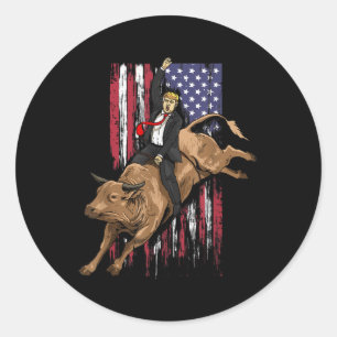 Rodeo Bull Rider Trump Amerikaanse vlag Cowboy Bul Ronde Sticker