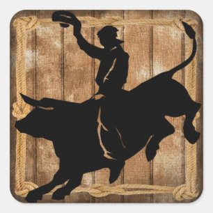 Rodeo Bull Riding Silhouette Vierkante Sticker