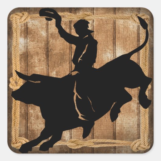 Rodeo Bull Riding Silhouette Vierkante Sticker (Voorkant)