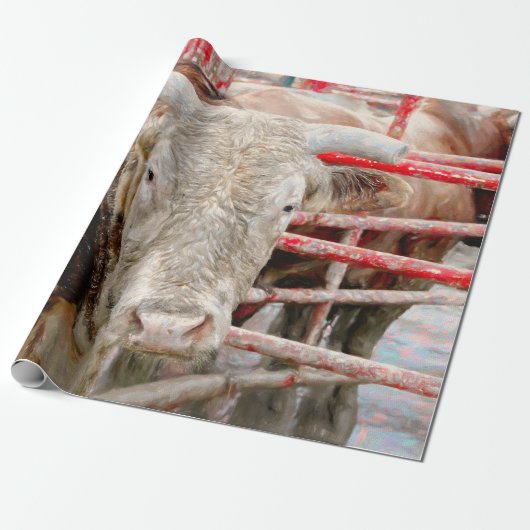Rodeo Bull Rustic Western land Cadeaupapier (Uitgerold)