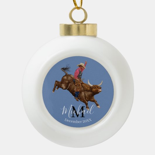 Rodeo bullrider keramische bal ornament (Voorkant)