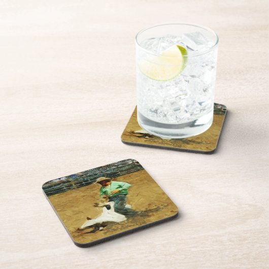 Rodeo Calf Roping Abstract Impressionisme Bier Onderzetter (Rechterzijde)