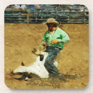 Rodeo Calf Roping Abstract Impressionisme Bier Onderzetter