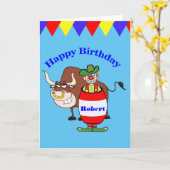 Rodeo Clown en Bull personaliseren Kaart (Gele Bloem)