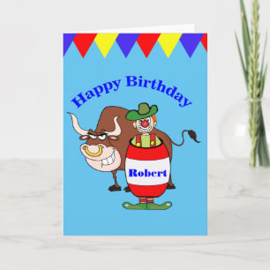 Rodeo Clown en Bull Personalize Birthday Card Kaart