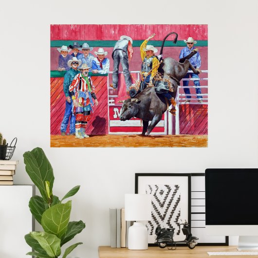 Rodeo Clown en Bull Rider Poster (Thuiskantoor)