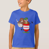 Rodeo Clown in Barrel and Bull Cartoon personaliz T-shirt (Voorkant)
