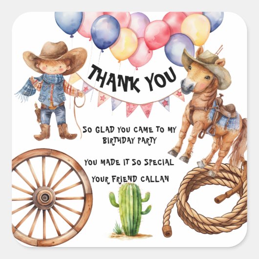 Rodeo Cowboy Bedankt Feest Stickers (Voorkant)