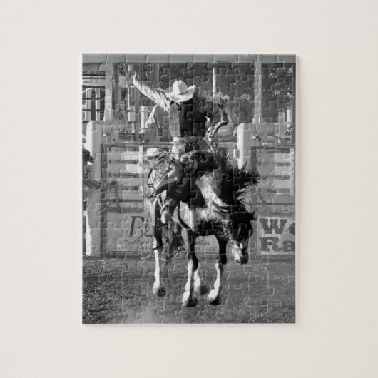 Rodeo Cowboy Bokkend Paard 8 Seconden Om Te Scoren Legpuzzel (Verticaal)