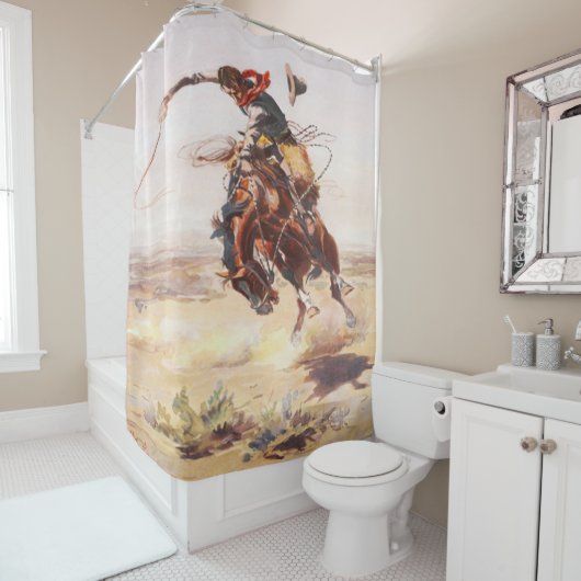 Rodeo Cowboy Bronc Rider Shower Curtain Douchegordijn (In situ)
