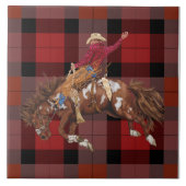 Rodeo Cowboy Bronco busting op plaid Tegeltje (Voorkant)