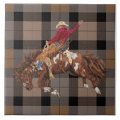Rodeo Cowboy Bronco busting op plaid Tegeltje (Voorkant)