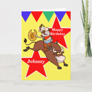 Rodeo Cowboy Bull Rider Birthday Card Kaart