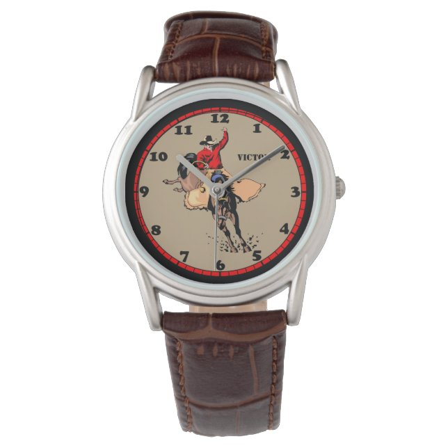Rodeo Cowboy Bull Rider Custom Horloge (Voorkant)