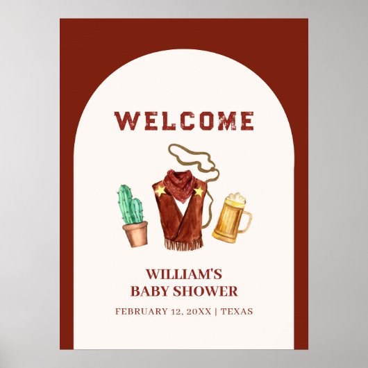 Rodeo Cowboy Cactus Beer Arch Baby shower Welkom Poster (Voorkant)