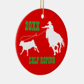 Rodeo Cowboy Calf Roping kerstversiering Keramisch Ornament (Rechts)