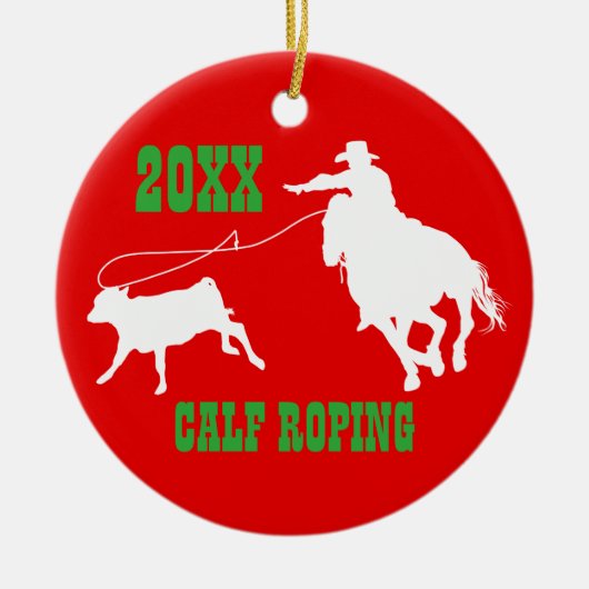 Rodeo Cowboy Calf Roping kerstversiering Keramisch Ornament (Voorkant)