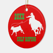 Rodeo Cowboy Calf Roping kerstversiering Keramisch Ornament (Links)