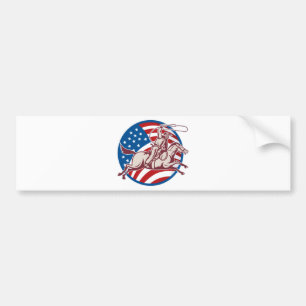 Rodeo cowboy, die de Amerikaanse vlag voert Bumpersticker