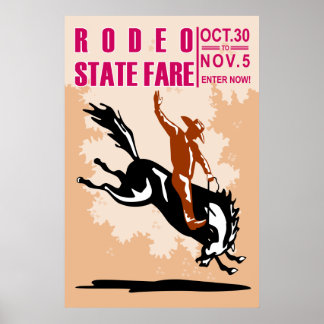 rodeo cowboy die een bronco poster maakt