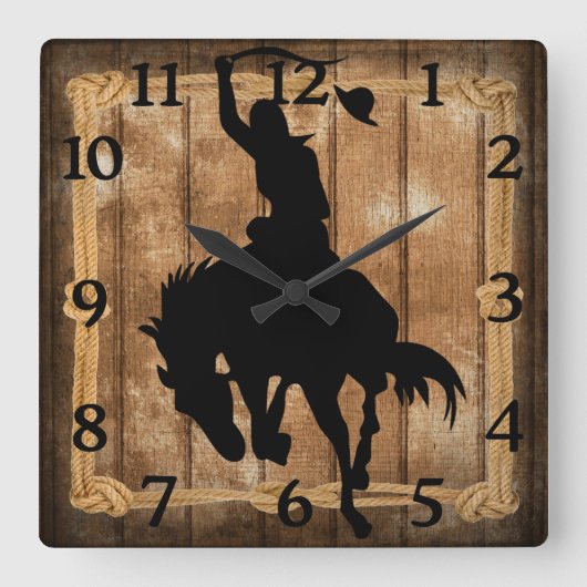 Rodeo Cowboy Horse Bronco Silhouette Vierkante Klok (Voorkant)