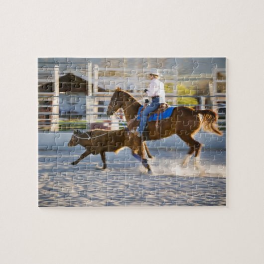 Rodeo cowboy kalf legpuzzel (Horizontaal)