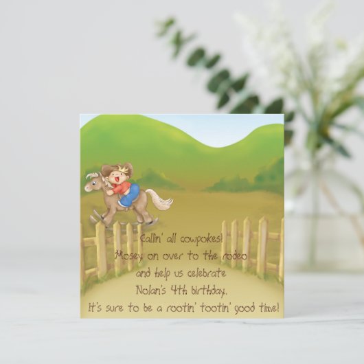 Rodeo Cowboy Kids Verjaardag thema uitnodiging (Staand voorkant)