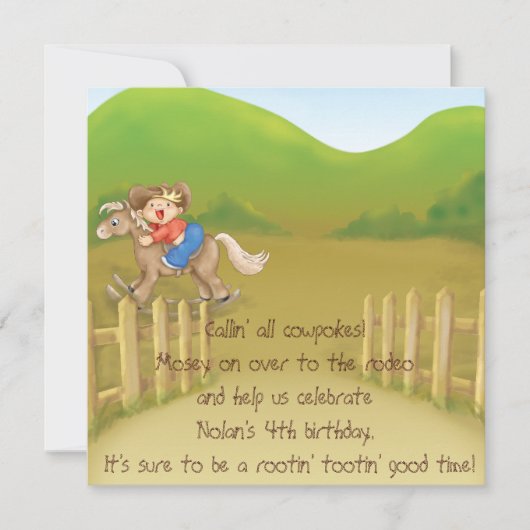 Rodeo Cowboy Kids Verjaardag thema uitnodiging (Voorkant)