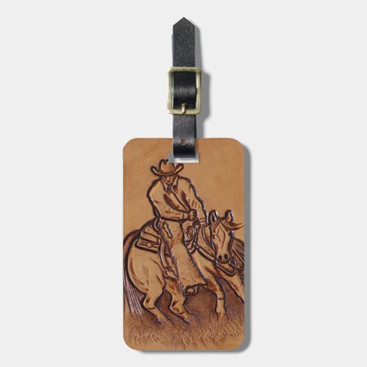Rodeo Cowboy met western leder Bagagelabel (Voorkant verticaal)