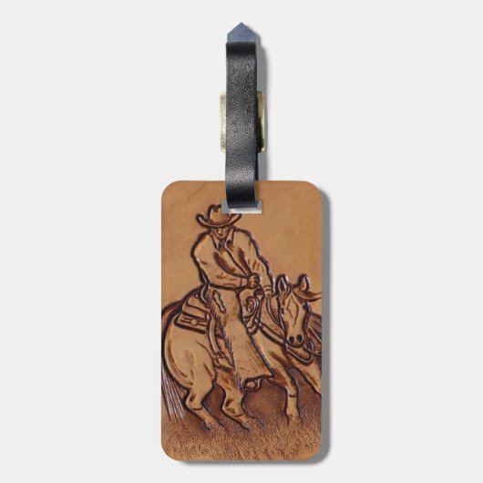 Rodeo Cowboy met western leder Bagagelabel (Achterkant verticaal)